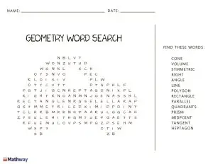 Geometry Word Search Worksheets