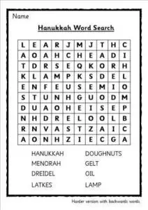 Hanukkah Word Search Picture