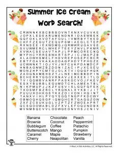 Ice Cream Word Search Printable