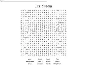 Ice Cream Word Search Worksheet