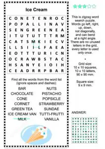 Ice Cream Word Search for Kids