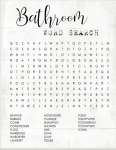 In the Bathroom Word Search