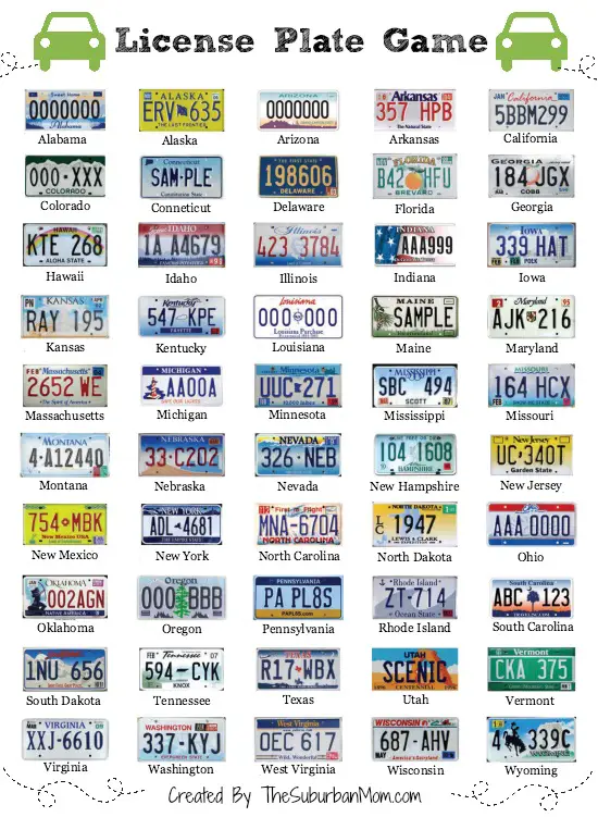 License Plate Bingo Printable Printable Word Searches