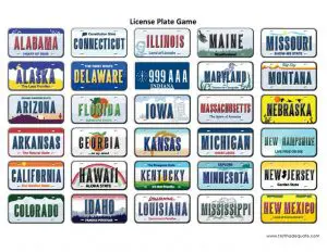 License Plate Bingo Printable
