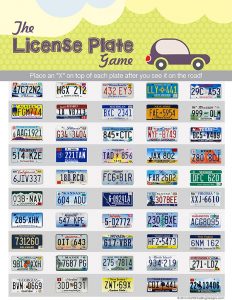 License Plate Bingo Sheets