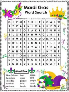 Mardi Gras Printable Word Search Puzzle