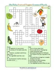 Nutrition Crossword Puzzle for Kids