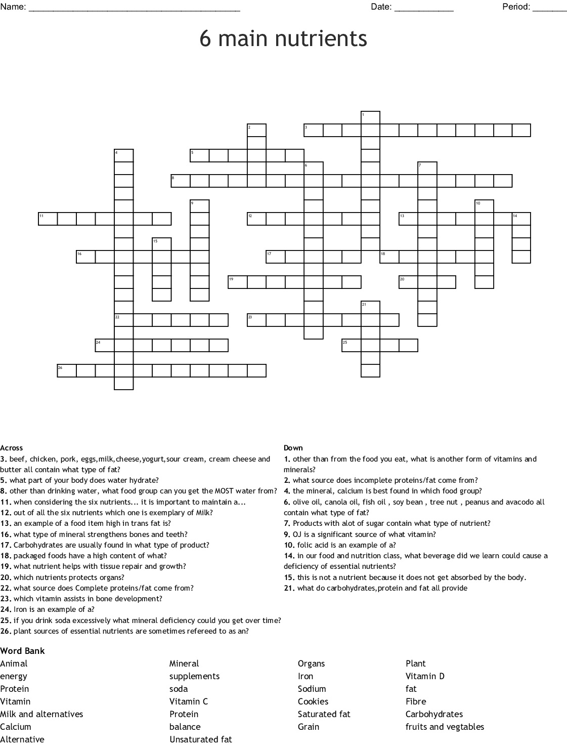 10 Interesting Nutrition Crossword Puzzles Kitty Baby Love