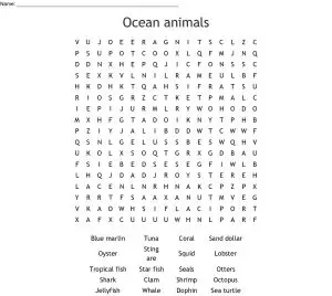Ocean Animal Word Search