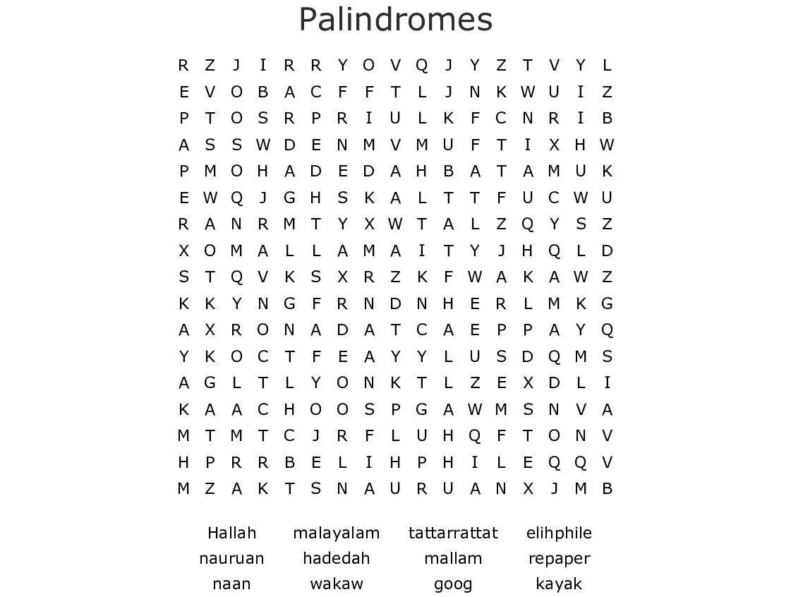 5 Gripping Palindrome Word Search Puzzles Kitty Baby Love