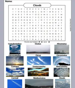 Printable Clouds Word Search