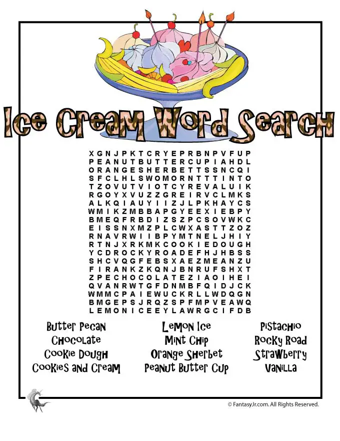 10 Delicious Ice Cream Word Search Puzzles Kitty Baby Love