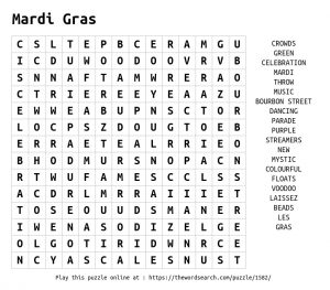 Printable Mardi Gras Word Search