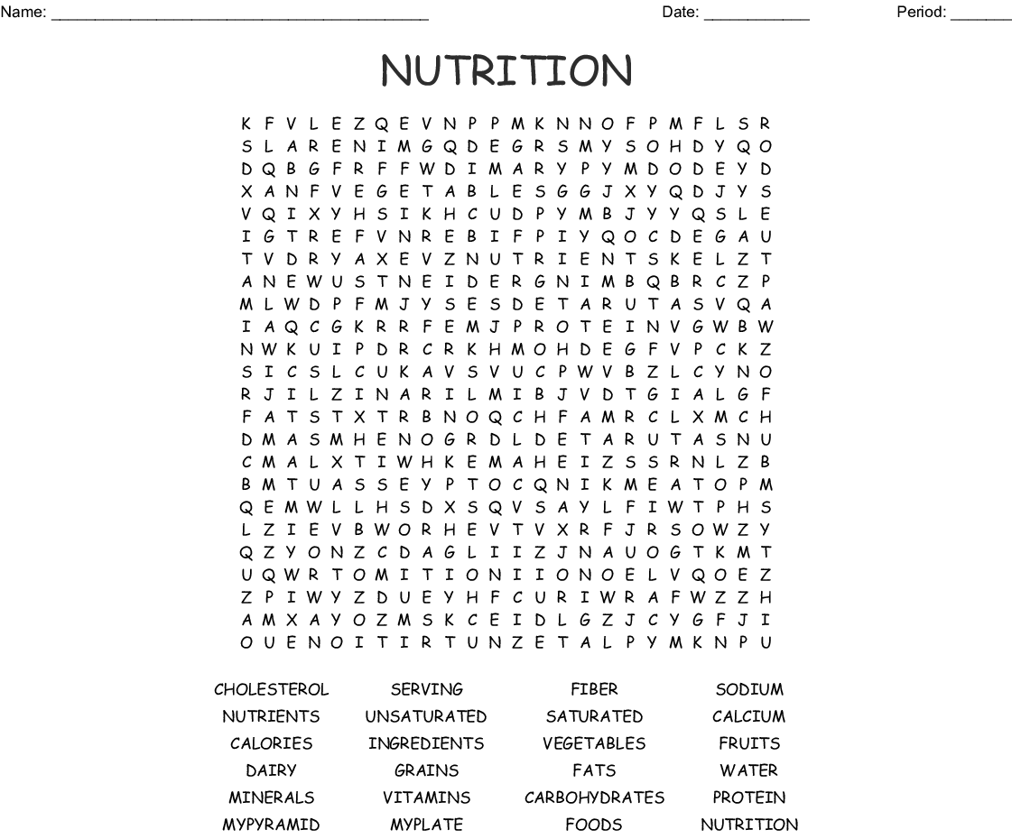 Healthy Eating Crossword Puzzle Printables