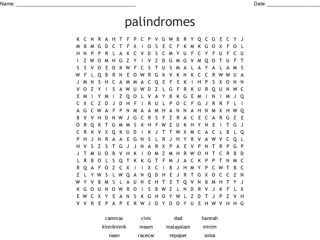 5 Gripping Palindrome Word Search Puzzles Kitty Baby Love