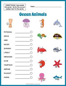 Sea Animals Unscramble