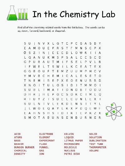 Printable Atoms Word Search Puzzles