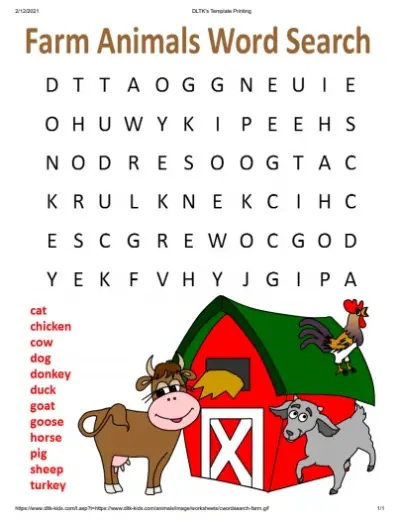 12 Farm Animals Word Search Puzzles - Kitty Baby Love