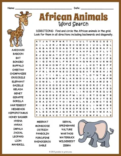 animals word search printable pdf samples kittybabylovecom