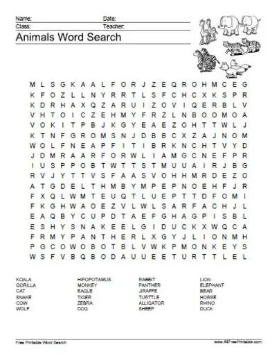 18 Animals Word Search (Printable PDF Samples) - Kitty Baby Love